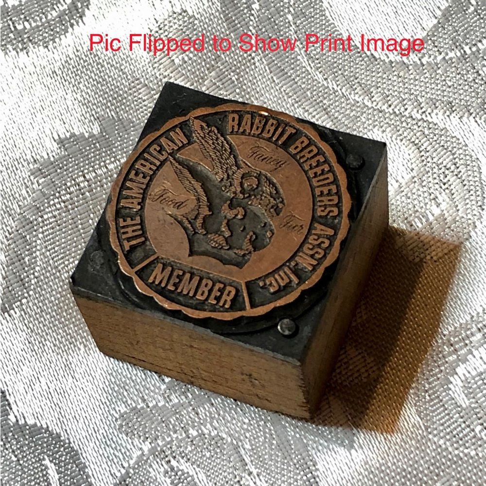 Antique Wooden Print Block Copper The American Rabbit Breeders Assn Inc Member